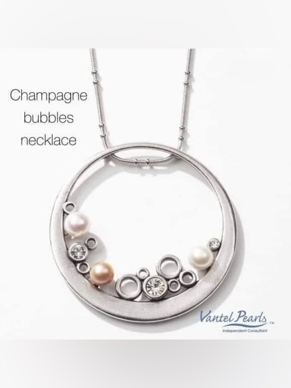 Vantel Pearls Champagne & White Pearl Circle Pendant Necklace